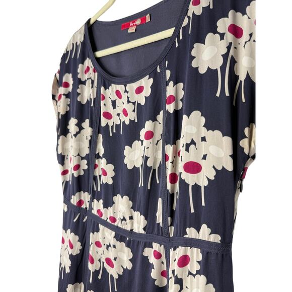 Boden Notting Hill Silk Dress Floral Print Navy Cream Magenta Size 8 Long Retro - Picture 3 of 9
